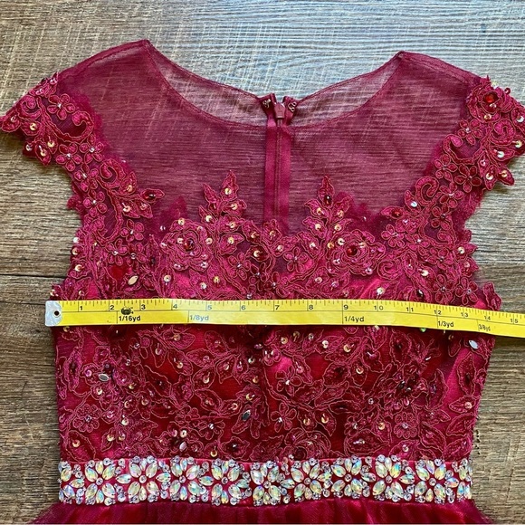 Dancing Queen baby doll red scarlet prom dress mini cap sleeve lace appliqué XS - Picture 7 of 15